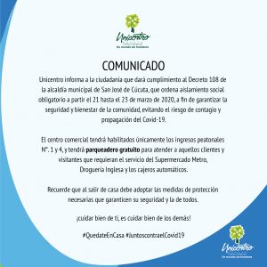 COMUNICADO UNICENTRO CÚCUTA